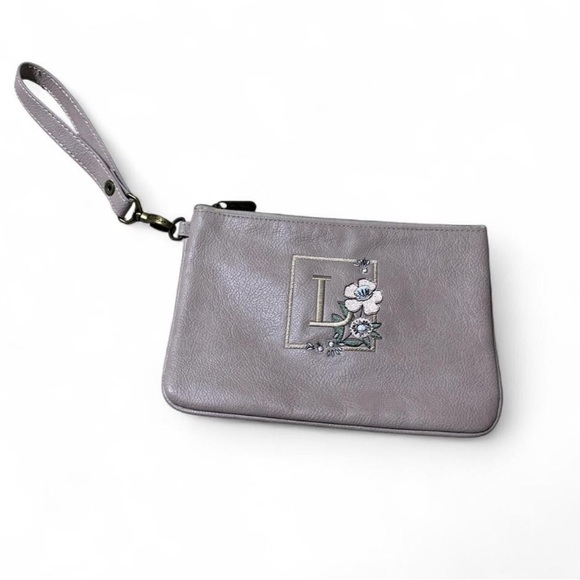 Thirty-One Gray Wristlet with Floral Embroidery - Picture 1 of 2
